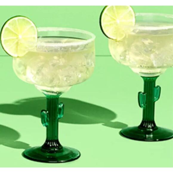 2 Vintage Libby Cactus Margarita Glasses- 16oz Green Glass Stem -never Used - Picture 2 of 5